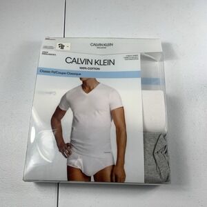 Calvin‎ Klein Men's T Shirt V Neck Cotton M Gray White 2 Pack